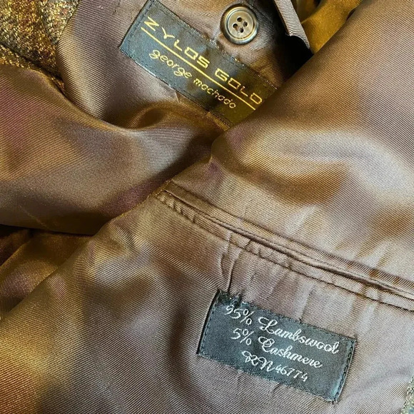 Zylos Gold George Machado Cashmere Wool Blend 3 Button Suit Blazer Mens 44R - Picture 2 of 9